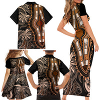 Polynesia Dashiki Family Matching Short Sleeve Bodycon Dress and Hawaiian Shirt Polynesia and Africa Traditional Special Together Gold - Wonder Print Shop