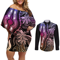 Polynesia Dashiki Couples Matching Off Shoulder Short Dress and Long Sleeve Button Shirts Polynesia and Africa Traditional Special Together Pastel LT9 - Wonder Print Shop