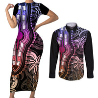 Polynesia Dashiki Couples Matching Short Sleeve Bodycon Dress and Long Sleeve Button Shirts Polynesia and Africa Traditional Special Together Pastel LT9 - Wonder Print Shop