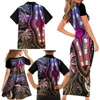 Polynesia Dashiki Family Matching Short Sleeve Bodycon Dress and Hawaiian Shirt Polynesia and Africa Traditional Special Together Pastel - Wonder Print Shop