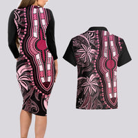 Polynesia Dashiki Couples Matching Long Sleeve Bodycon Dress and Hawaiian Shirt Polynesia and Africa Traditional Special Together Pink LT9 - Wonder Print Shop