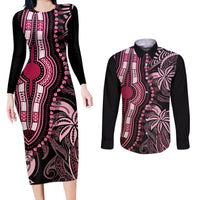 Polynesia Dashiki Couples Matching Long Sleeve Bodycon Dress and Long Sleeve Button Shirts Polynesia and Africa Traditional Special Together Pink LT9 - Wonder Print Shop