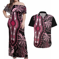 Polynesia Dashiki Couples Matching Off Shoulder Maxi Dress and Hawaiian Shirt Polynesia and Africa Traditional Special Together Pink LT9 - Wonder Print Shop
