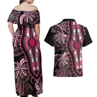 Polynesia Dashiki Couples Matching Off Shoulder Maxi Dress and Hawaiian Shirt Polynesia and Africa Traditional Special Together Pink LT9 - Wonder Print Shop