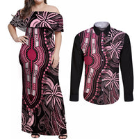 Polynesia Dashiki Couples Matching Off Shoulder Maxi Dress and Long Sleeve Button Shirts Polynesia and Africa Traditional Special Together Pink LT9 - Wonder Print Shop