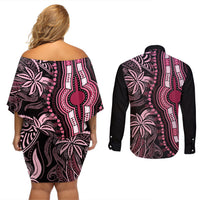 Polynesia Dashiki Couples Matching Off Shoulder Short Dress and Long Sleeve Button Shirts Polynesia and Africa Traditional Special Together Pink LT9 - Wonder Print Shop