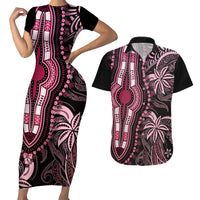 Polynesia Dashiki Couples Matching Short Sleeve Bodycon Dress and Hawaiian Shirt Polynesia and Africa Traditional Special Together Pink LT9 - Wonder Print Shop