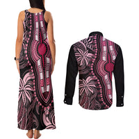 Polynesia Dashiki Couples Matching Tank Maxi Dress and Long Sleeve Button Shirts Polynesia and Africa Traditional Special Together Pink LT9 - Wonder Print Shop