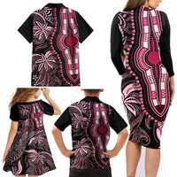 Polynesia Dashiki Family Matching Long Sleeve Bodycon Dress and Hawaiian Shirt Polynesia and Africa Traditional Special Together Pink LT9 - Wonder Print Shop