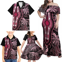 Polynesia Dashiki Family Matching Off Shoulder Maxi Dress and Hawaiian Shirt Polynesia and Africa Traditional Special Together Pink LT9 - Wonder Print Shop