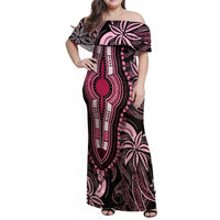 Polynesia Dashiki Family Matching Off Shoulder Maxi Dress and Hawaiian Shirt Polynesia and Africa Traditional Special Together Pink LT9 - Wonder Print Shop