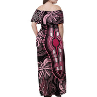 Polynesia Dashiki Family Matching Off Shoulder Maxi Dress and Hawaiian Shirt Polynesia and Africa Traditional Special Together Pink LT9 - Wonder Print Shop