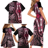 Polynesia Dashiki Family Matching Short Sleeve Bodycon Dress and Hawaiian Shirt Polynesia and Africa Traditional Special Together Pink - Wonder Print Shop