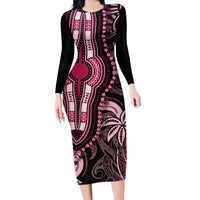 Polynesia Dashiki Long Sleeve Bodycon Dress Polynesia and Africa Traditional Special Together Pink - Wonder Print Shop