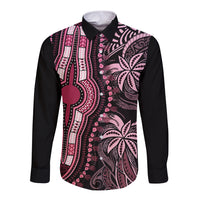 Polynesia Dashiki Long Sleeve Button Shirt Polynesia and Africa Traditional Special Together Pink - Wonder Print Shop