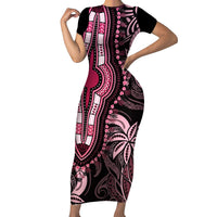 Polynesia Dashiki Short Sleeve Bodycon Dress Polynesia and Africa Traditional Special Together Pink - Wonder Print Shop