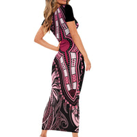 Polynesia Dashiki Short Sleeve Bodycon Dress Polynesia and Africa Traditional Special Together Pink - Wonder Print Shop