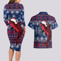 Samoa Manuia Le Kirisimasi Couples Matching Long Sleeve Bodycon Dress and Hawaiian Shirt Samoan Fishing Tribal Pattern Christmas Vibe LT9 - Wonder Print Shop