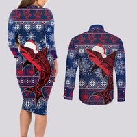 Samoa Manuia Le Kirisimasi Couples Matching Long Sleeve Bodycon Dress and Long Sleeve Button Shirts Samoan Fishing Tribal Pattern Christmas Vibe LT9 - Wonder Print Shop
