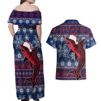Samoa Manuia Le Kirisimasi Couples Matching Off Shoulder Maxi Dress and Hawaiian Shirt Samoan Fishing Tribal Pattern Christmas Vibe LT9 - Wonder Print Shop