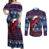 Samoa Manuia Le Kirisimasi Couples Matching Off Shoulder Maxi Dress and Long Sleeve Button Shirts Samoan Fishing Tribal Pattern Christmas Vibe LT9 - Wonder Print Shop