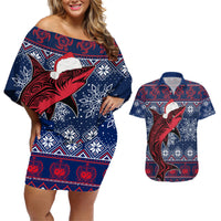 Samoa Manuia Le Kirisimasi Couples Matching Off Shoulder Short Dress and Hawaiian Shirt Samoan Fishing Tribal Pattern Christmas Vibe LT9 - Wonder Print Shop