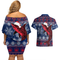 Samoa Manuia Le Kirisimasi Couples Matching Off Shoulder Short Dress and Hawaiian Shirt Samoan Fishing Tribal Pattern Christmas Vibe LT9 - Wonder Print Shop