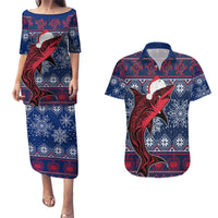 Samoa Manuia Le Kirisimasi Couples Matching Puletasi Dress and Hawaiian Shirt Samoan Fishing Tribal Pattern Christmas Vibe LT9 - Wonder Print Shop