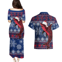 Samoa Manuia Le Kirisimasi Couples Matching Puletasi Dress and Hawaiian Shirt Samoan Fishing Tribal Pattern Christmas Vibe LT9 - Wonder Print Shop