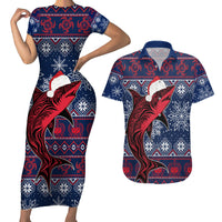 Samoa Manuia Le Kirisimasi Couples Matching Short Sleeve Bodycon Dress and Hawaiian Shirt Samoan Fishing Tribal Pattern Christmas Vibe LT9 - Wonder Print Shop