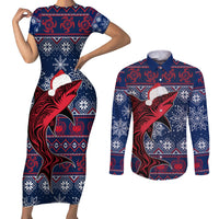 Samoa Manuia Le Kirisimasi Couples Matching Short Sleeve Bodycon Dress and Long Sleeve Button Shirts Samoan Fishing Tribal Pattern Christmas Vibe LT9 - Wonder Print Shop