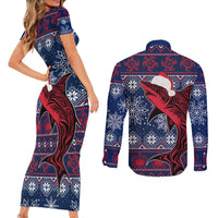Samoa Manuia Le Kirisimasi Couples Matching Short Sleeve Bodycon Dress and Long Sleeve Button Shirts Samoan Fishing Tribal Pattern Christmas Vibe LT9 - Wonder Print Shop
