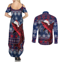 Samoa Manuia Le Kirisimasi Couples Matching Summer Maxi Dress and Long Sleeve Button Shirts Samoan Fishing Tribal Pattern Christmas Vibe LT9 - Wonder Print Shop