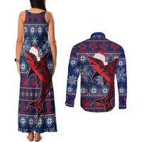 Samoa Manuia Le Kirisimasi Couples Matching Tank Maxi Dress and Long Sleeve Button Shirts Samoan Fishing Tribal Pattern Christmas Vibe LT9 - Wonder Print Shop