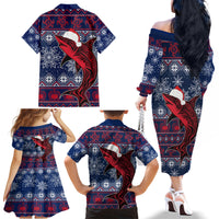 Samoa Manuia Le Kirisimasi Family Matching Off Shoulder Long Sleeve Dress and Hawaiian Shirt Samoan Fishing Tribal Pattern Christmas Vibe - Wonder Print Shop