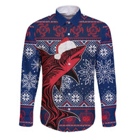 Samoa Manuia Le Kirisimasi Family Matching Off Shoulder Long Sleeve Dress and Hawaiian Shirt Samoan Fishing Tribal Pattern Christmas Vibe - Wonder Print Shop