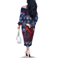 Samoa Manuia Le Kirisimasi Family Matching Off Shoulder Long Sleeve Dress and Hawaiian Shirt Samoan Fishing Tribal Pattern Christmas Vibe - Wonder Print Shop
