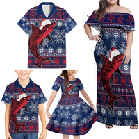 Samoa Manuia Le Kirisimasi Family Matching Off Shoulder Maxi Dress and Hawaiian Shirt Samoan Fishing Tribal Pattern Christmas Vibe LT9 - Wonder Print Shop