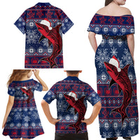 Samoa Manuia Le Kirisimasi Family Matching Off Shoulder Maxi Dress and Hawaiian Shirt Samoan Fishing Tribal Pattern Christmas Vibe LT9 - Wonder Print Shop