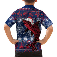 Samoa Manuia Le Kirisimasi Family Matching Off Shoulder Short Dress and Hawaiian Shirt Samoan Fishing Tribal Pattern Christmas Vibe LT9 - Wonder Print Shop