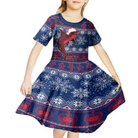 Samoa Manuia Le Kirisimasi Kid Short Sleeve Dress Samoan Fishing Tribal Pattern Christmas Vibe - Wonder Print Shop