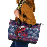 Samoa Manuia Le Kirisimasi Leather Tote Bag Samoan Fishing Tribal Pattern Christmas Vibe - Wonder Print Shop