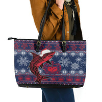 Samoa Manuia Le Kirisimasi Leather Tote Bag Samoan Fishing Tribal Pattern Christmas Vibe - Wonder Print Shop