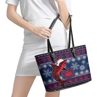 Samoa Manuia Le Kirisimasi Leather Tote Bag Samoan Fishing Tribal Pattern Christmas Vibe - Wonder Print Shop