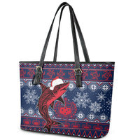 Samoa Manuia Le Kirisimasi Leather Tote Bag Samoan Fishing Tribal Pattern Christmas Vibe - Wonder Print Shop