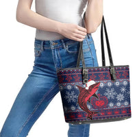 Samoa Manuia Le Kirisimasi Leather Tote Bag Samoan Fishing Tribal Pattern Christmas Vibe - Wonder Print Shop