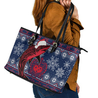 Samoa Manuia Le Kirisimasi Leather Tote Bag Samoan Fishing Tribal Pattern Christmas Vibe - Wonder Print Shop