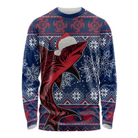 Samoa Manuia Le Kirisimasi Long Sleeve Shirt Samoan Fishing Tribal Pattern Christmas Vibe - Wonder Print Shop