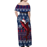 Samoa Manuia Le Kirisimasi Off Shoulder Maxi Dress Samoan Fishing Tribal Pattern Christmas Vibe - Wonder Print Shop