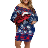 Samoa Manuia Le Kirisimasi Off Shoulder Short Dress Samoan Fishing Tribal Pattern Christmas Vibe - Wonder Print Shop